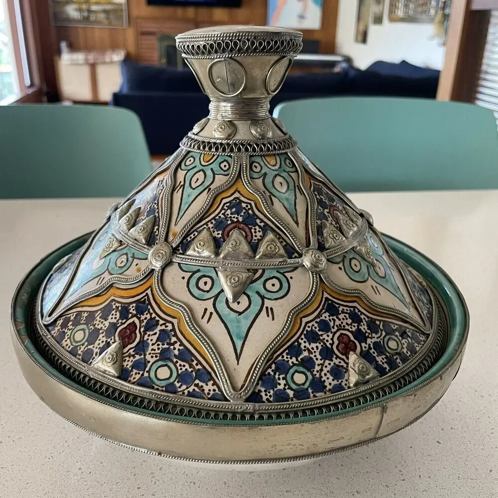 Moroccan‎ Ceramic Bowl with Lid Tajine from Fez Polychrome Fes Naji